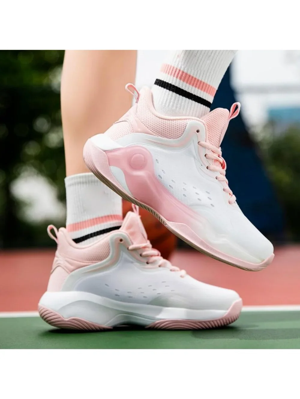 Women's Pink Mesh Basketball High Upper Volleyball Breathable Sports Sneakers